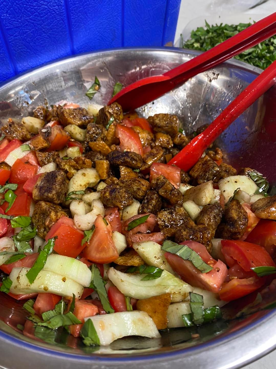 Panzanella Salad Cucumber Tomato Crouton & Fresh Basil tossed with Chef Tim's Sweet Balsamic Vinaigrette salad dressing and marinade. Made with 7 natural Ingredients and is Gluten Free & Cholesterol Free & No MSG
Makes a Great as a Gift for people who love to cook and desire to eat healthy, and/or gluten free. Made in USA.
"Shake, Shake, Shake. Don't Refrigerate"©
