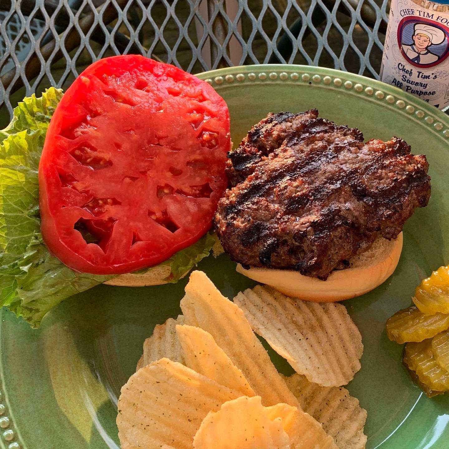Grilled burger seasoned with Chef Tim's Savory All Purpose Seasoning. A delightful blend of spices for beef, pork, chicken, seafood, veal & lamb, including roasts, steaks, chops, loins, fillets, and burgers. Also great on roasted potatoes, fries, pizza, vegetables & soups.
"Anything that walked, swam flew or grew."
Gluten Free & Cholesterol Free & No MSG
Great as a Gift for anyone who loves to Cook, Grill or use in the Smoker. Made in USA.