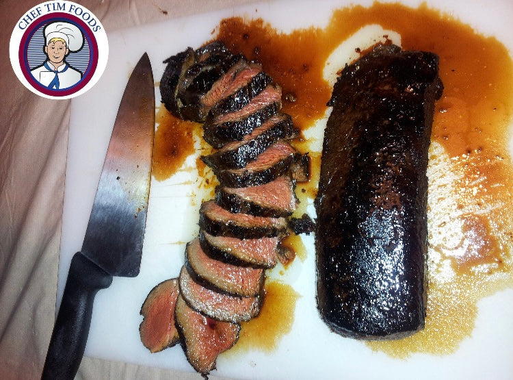 Venison Marinaded in Chef Tim's Sweet  Balsamic Vinaigrette.  "Shake, Shake, Shake. Don't Refrigerate"©

Great as a Gift for people who love to cook and desire to eat healthy, and/or gluten free.  Made in USA.